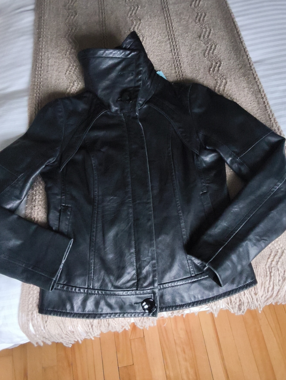 Soia & Kyo Funnel Black Leather Short Jacket